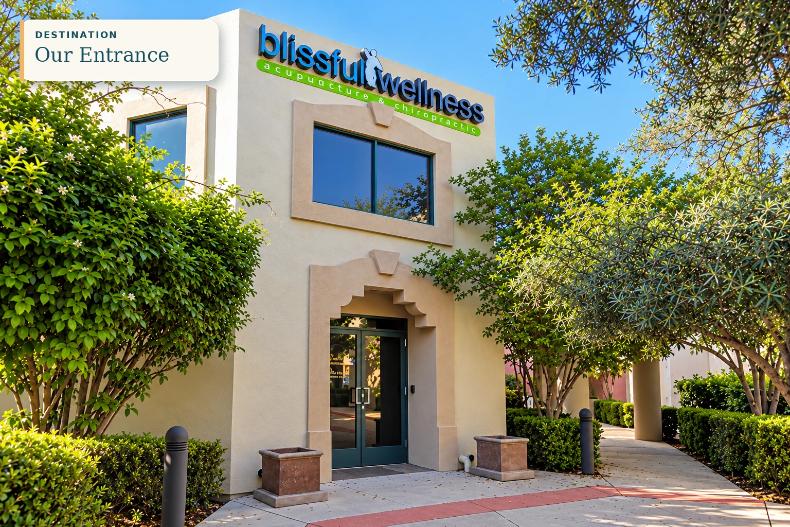 Blissful Wellness office entrance inside the courtyard
