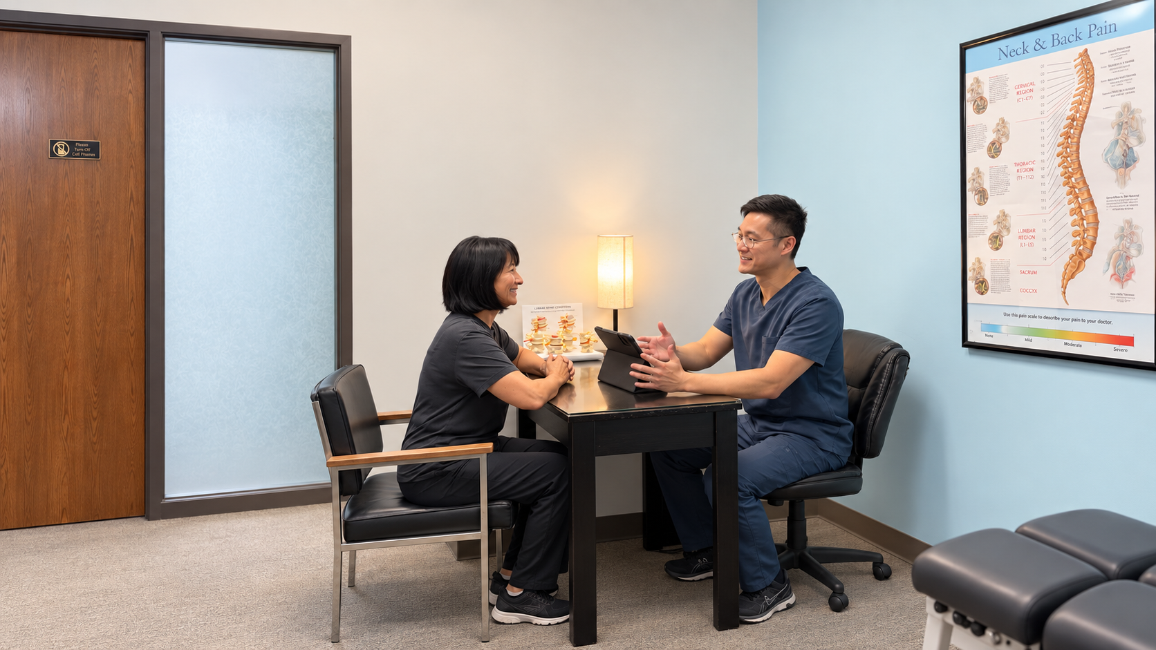 Blissful Wellness doctor talking with a patient during a consultation